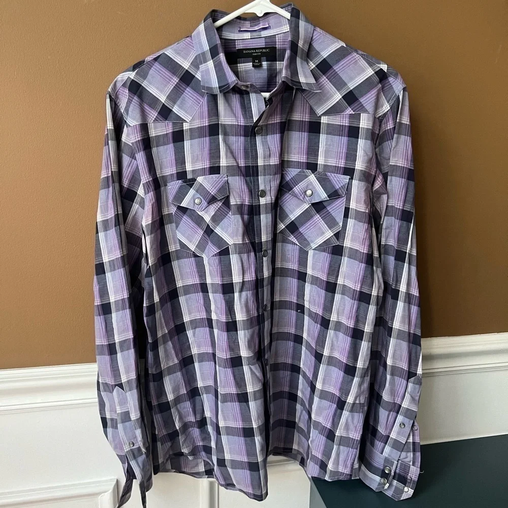 BANANA REPUBLIC Men’s Slim Fit Plaid Collared Button-Down Shirt Size M Preppy